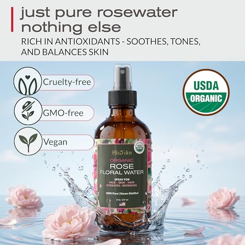 Organic Rose Water Spray for Face & Hair - 8 Oz - Alcohol-Free, Pure & Hydrating