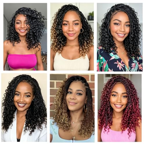 LMZIM 14 Inch Crochet Box Braids T30 - Pack of 8 Curly Ends for Black Women