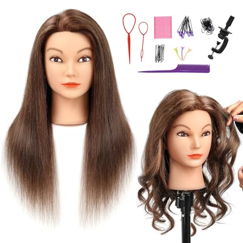 Mannequin Head for Hair Practice - 20-22 Inch Real Human Hair Dark Brown