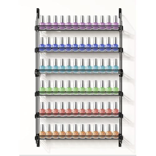 Nail Polish Organizer Wall Mounted, 6 Tier Metal Storage Rack Holds 90 Bottles, Multifunctional Organizer for Essential Oils Paint Perfume, Black