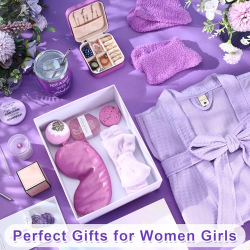Purple 13-Piece Spa Gift Set for Women - Bathrobe Socks Jewelry & More