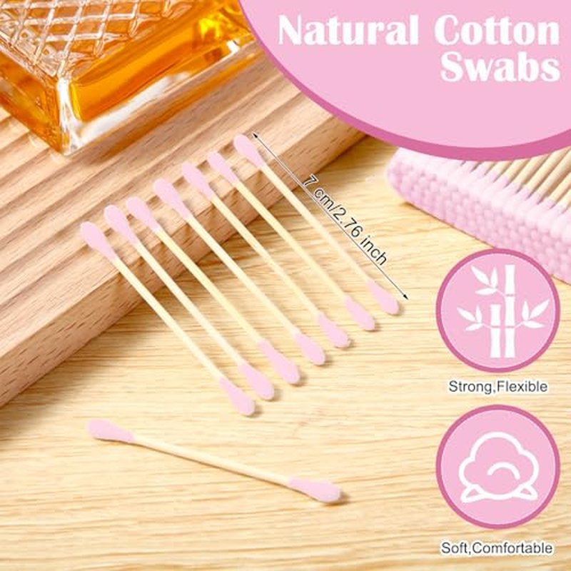5000 Count Bamboo Cotton Swabs Double Buds Organic Cotton Swabs with Tips for Ears Sterile Tipped Applicator Makeup Swab Daily Makeup Eye Cleaning(Round,Pink)