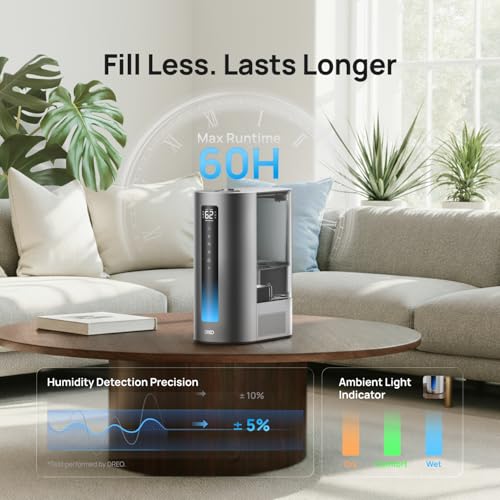 DREO 6L Smart Humidifier for Large Bedrooms - Silver, Warm & Cool Mist