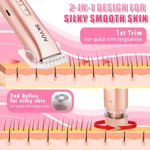 Bikini Trimmer for Women, SKYUV 2 in 1 Electric Razors Bikini Shaver, IPX7 Waterproof & Easy Cleaning, Ceramic Blade, USB Recharge, Cordless Body Hair Trimmer, Facial & Pubic Hair Removal