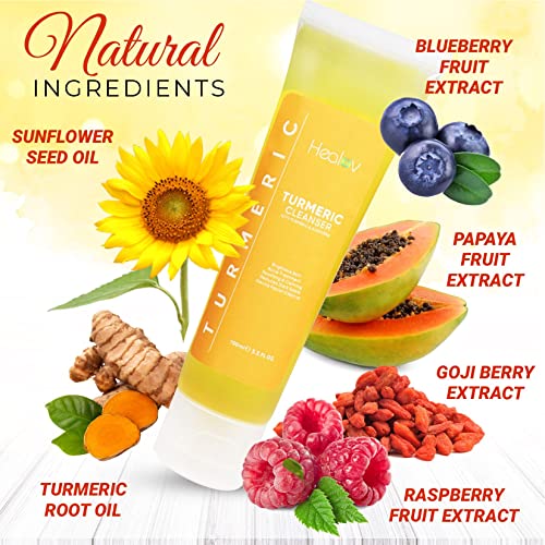 Turmeric Face Wash, Turmeric Clear Skin Liquid Soap ? 100% Natural Anti Aging Exfoliating Facial Cleanser for Spots, Clearing Acne Scars, Age Spots, Sun Damage, Discoloration ? Bath Soap