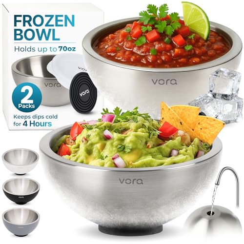Stainless Steel Dip Chiller Bowls Set of 2 with Lid & Condensation Mat - 70oz