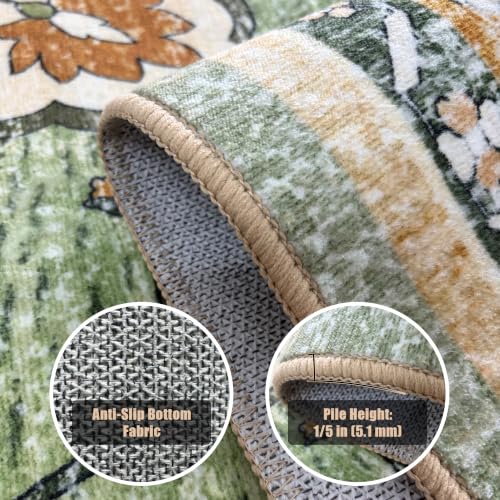 YARNSCAPE 8x10 Sage Green & Terracotta Machine Washable Area Rug - Non-Slip Low-Pile Carpet