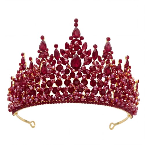 Burgundy 4-Inch Pageant Tiara with Rhinestones - Elegant Alloy Crown for Women