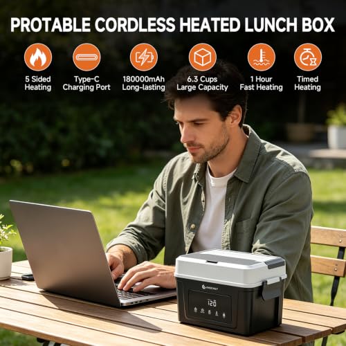 Electric Lunch Box 6.3 Cups Cordless Heated Food Container with Smart Control