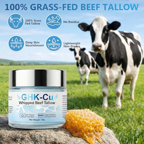 Richie House GHK-Cu Copper Peptide & Grass-Fed Tallow Balm - Whipped Beef Tallow Moisturizer - Infused with GHK-Cu Copper Peptides, Methylene Blue & Raw Honey, Anti-Aging Face Balm for All Skin, 2 oz