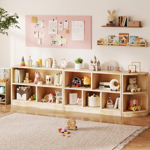 Kids Corner Storage Cabinet - 2-Tier Montessori Toy & Book Organizer - Rubber Wood, Playroom & Nursery