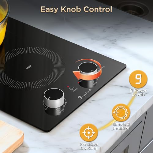 2 Burner Electric Cooktop 110V with Knob Control - 12 Inch, Dual 1800W, Safety Features