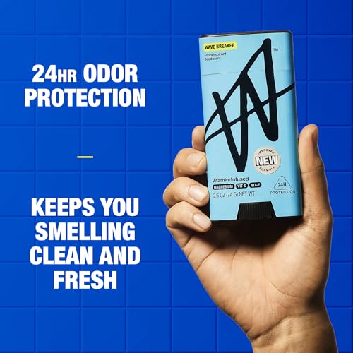 Men's Antiperspirant Deodorant - Wave Breaker Scent, 24H Sweat & Odor Protection, Vitamin-Infused, 2.6 oz Pack of 3