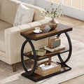 Narrow Rustic Brown End Table with 3 Tiers - Industrial Farmhouse Side Nightstand