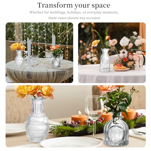 Clear Glass Bud Vases Set of 64 - Small Vintage Mini Flower Vases for Centerpieces