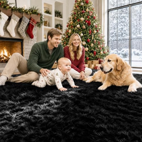 Black 9x12 Area Rug - Fluffy Shag Washable Plush Indoor Carpet for Living Room & Bedroom - Variation of THIS listing
