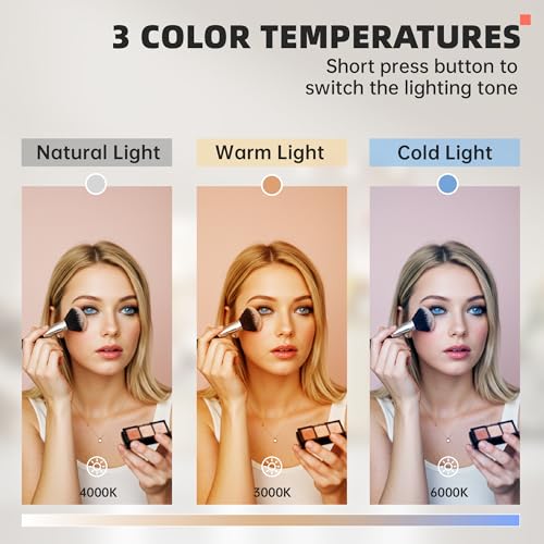 MINISO Vanity Mirror with Lights and Bluetooth Speaker- 11.4" x 13.8" Hollywood Makeup Mirror with 3 Color Lights, Smart Touch Control, Rounded Rectangle White Frame