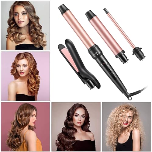 Gold 4-in-1 Curling Iron Set with Interchangeable Ceramic Barrels - Dual Voltage Hair Styling Tool