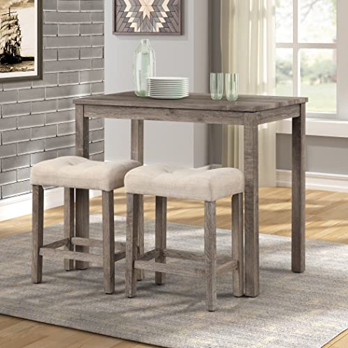Counter Height Saddle Stool Set - Taupe Button Tufted Bar Stools, Set of 2