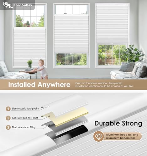 No Drill Cordless Cellular Blackout Shades - White, 46x64 Inches Variation of Blackout-White / 46 W x 64 H