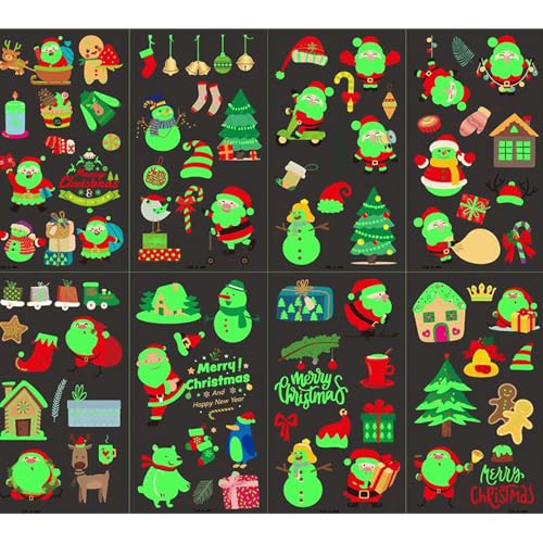 Luminous Christmas Temporary Tattoos 10 Sheets, 120 Pcs Glow in the Dark Xmas Body Stickers, Waterproof Holiday Decorative Tattoos, Party Decoration Accessories