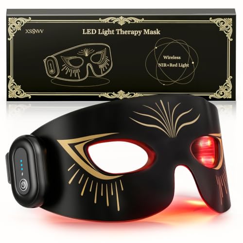 XSSNVV Black Red Light Therapy Eye Mask 630nm/850nm Cordless, 48 LEDs