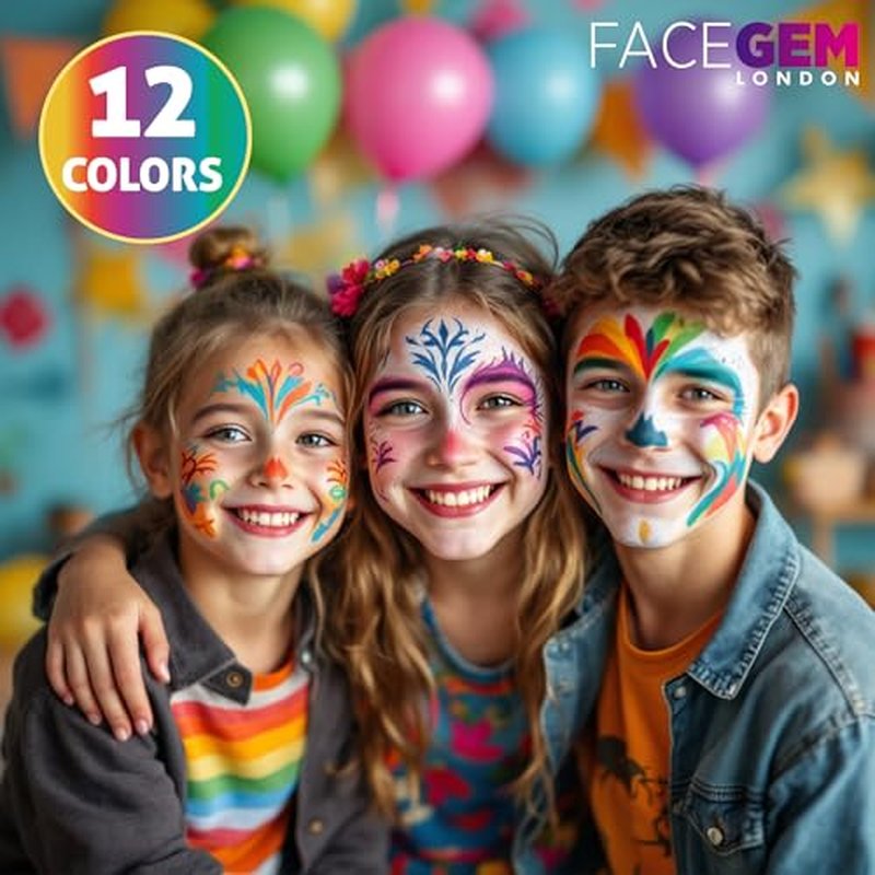 12 Colour Face Paint ? Water-Based ? Mess-Free Face Painting Kit with Stencils ? Fast-Drying, Washable, Easy to Clean, Non-Toxic Face Paint for Festivals, Parties, Masquerade, Fancy Dress, Carnival