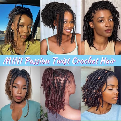 Mini Passion Twist Crochet Hair 18 Inch - 6 Packs Natural Black, Pre-Twisted, Cuttable for Black Women Variation of THIS listing