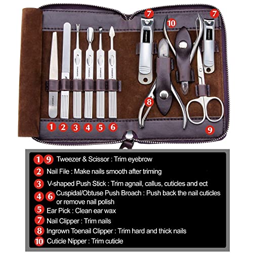 FAMILIFE 100% Stainless Steel Ingrown Toenail File Sided with Storage Case and 11 in 1 Stainless Steel Manicure Set with Box