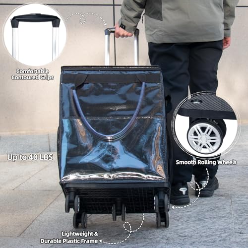 Reusable Grocery Bags on Wheels - Rolling Tote Bag, Black - Durable & Spacious
