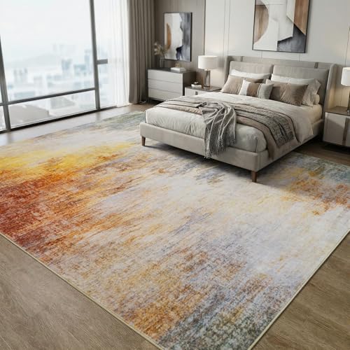 8x10 Rosy Cloud Abstract Washable Area Rug - Non-Slip Stain Resistant