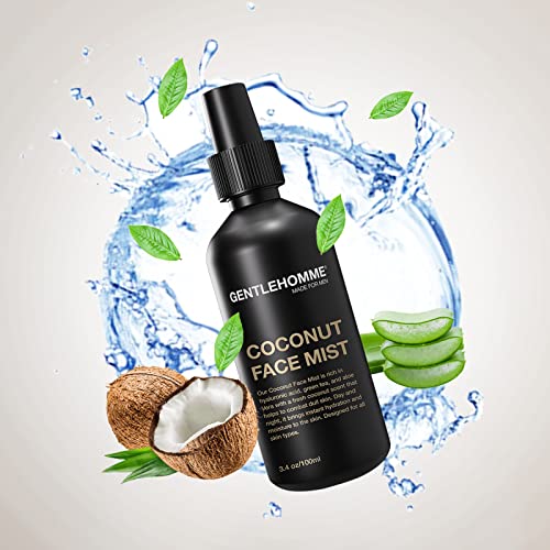 Gentlehomme - Coconut Face Mist - Men¡¯s Facial Spray - with Hyaluronic Acid, Aloe Vera & Green Tea - Refresh, Moisturize & Hydrate - Use Day & Night - Safe for All Skin Types - Vegan - 3.4oz - 3 Pack