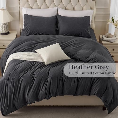 PURE ERA Heather Charcoal Grey Jersey Knit Duvet Cover Set Queen (No Comforter)