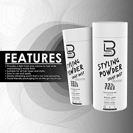 L3 Travel Styling Powder Small 0.02oz Pack of 12 Natural Look Men’s Hair Powder