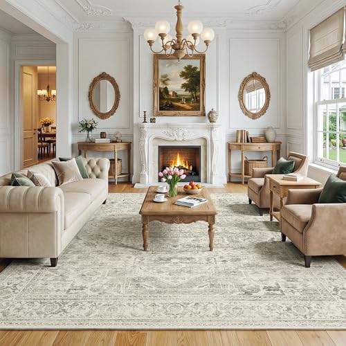 6' x 9' Neutral Green Washable Oriental Area Rug for Living Room