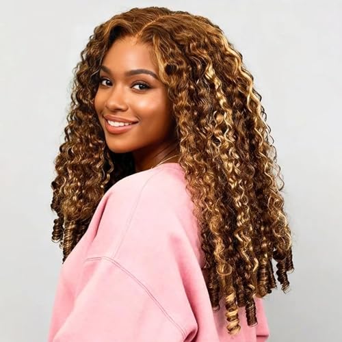 ALHER Honey Blonde Burmese Curly Lace Closure 14 Inch 4x4 Highlighted Human Hair