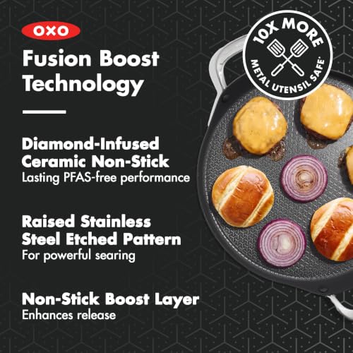 OXO Hybrid Nonstick Stainless Steel Griddle Pan - Induction & All Cooktop, Stay-Cool Handle, Dishwasher Safe