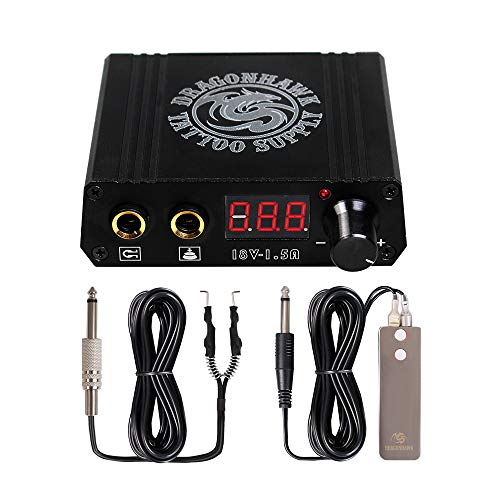 Dragonhawk LCD Dual Tattoo Machine Power Supply with Foot Pedal & Clip Cord - Black