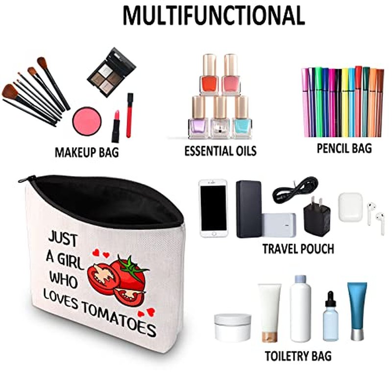 G2TUP Tomato Lover Gift Who Loves Tomatoes Makeup Bag Tomato Gardener Cosmetic bag Tomato Farmer Gift Veggie Zipper Travel Bag (Who Loves Tomatoes White Bag)