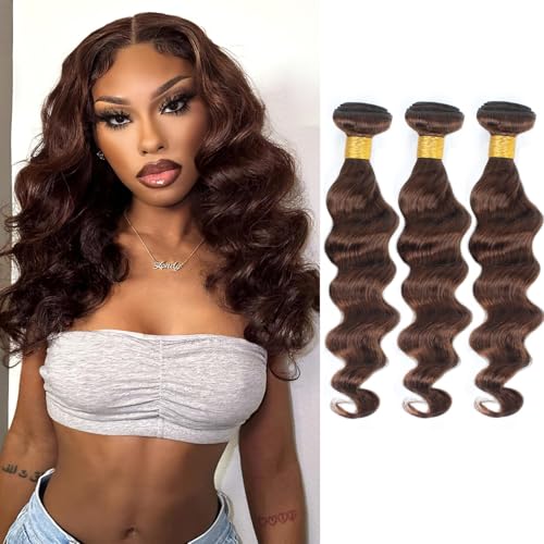 Brown Human Hair Bundles 12 14 16 Inch Loose Wave 3 Pack - Dark Brown