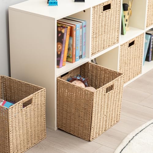 HaoGZMZFCL Handwoven Paper Cube Storage Baskets Set of 4 Natural 13x13x13 inches