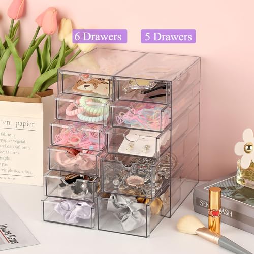 Hipiwe 5-Drawer Plastic Storage Organizer for Hair Accessories, 6.9Lx4.1Wx9.8H - Clear