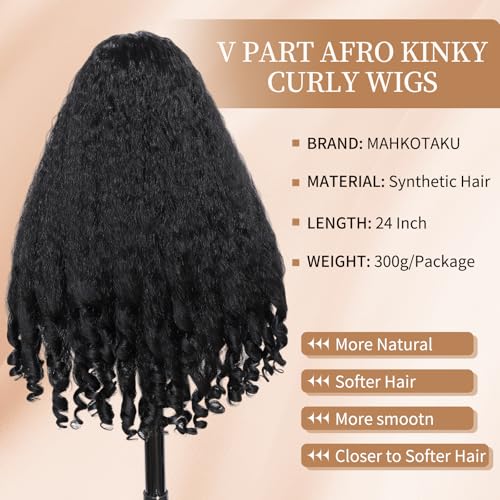 Black Afro Curly V Part Wig 24 Inch Synthetic Braided Hair for Natural Black Women Variation of THIS listing