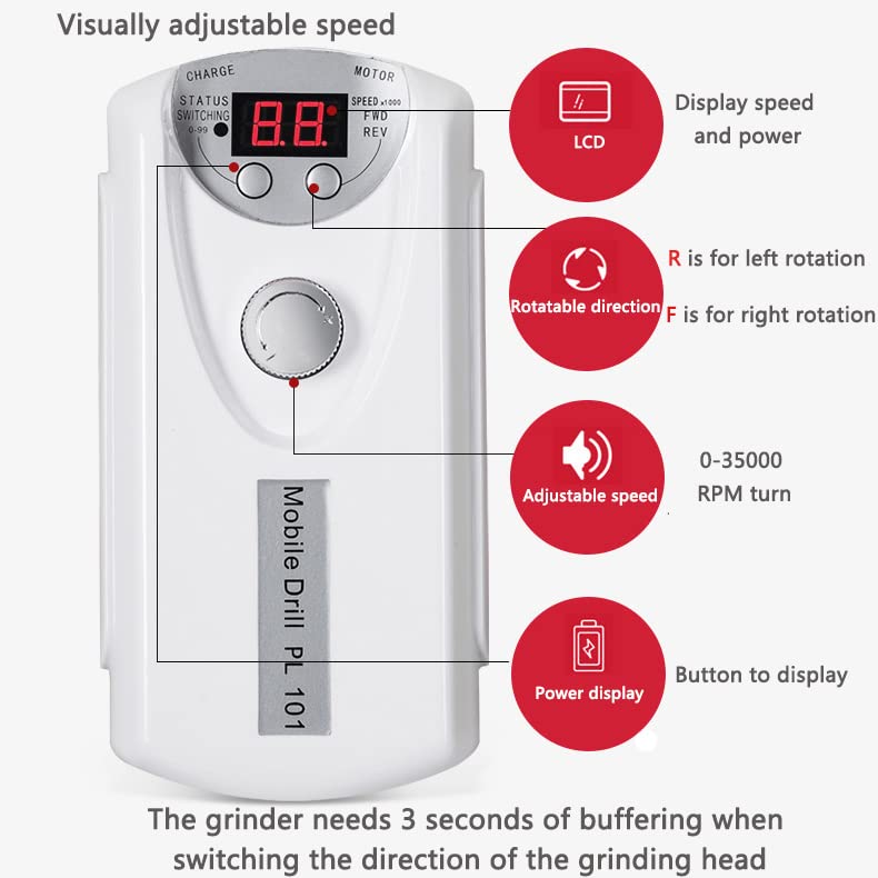 Electric Nail Drill Machine - Rechargeable 35000 RPM Nail File with Variations - Ee White
