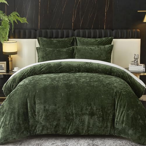 King Crushed Velvet Comforter Set - Luxurious Green Bedding 5 Pieces