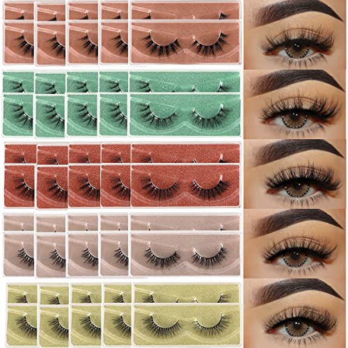False Eyelashes Bulk 50 Pairs - 5 Styles Fluffy Mink Look Natural Cat Eye