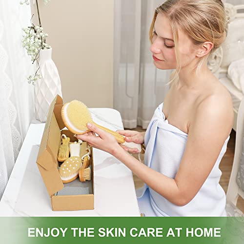 Dry Brushing Body Brush, Natural Boar Bristle Dry Brush, Bamboo Exfoliating Body, Face, Foot, Long Handle Back Scrubber Brush, Meridian Pressure for Lymphatic, Cellulite