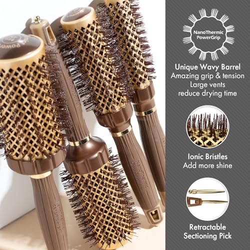 Olivia Garden NanoThermic PowerGrip 1-Inch Ceramic Round Hair Brush for Medium to Thick Hair