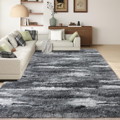 8' x 10' Large Washable Shag Rug - Abstract Grey Modern Area Rug