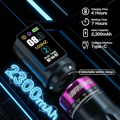Wireless Rotary Tattoo Pen with 2300mAh Battery Pink3 - Adjustable Stroke Professional Machine